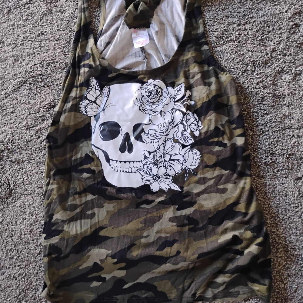 No Boundaries Camouflage Skull Floral Tank Top